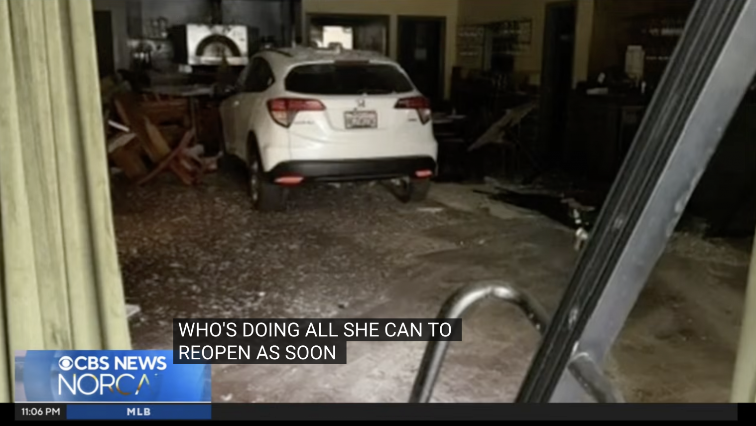 CBS Car crashes into Baci